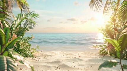 Vacation Concept with Beach. Holiday Background with Natural Plant Elements.