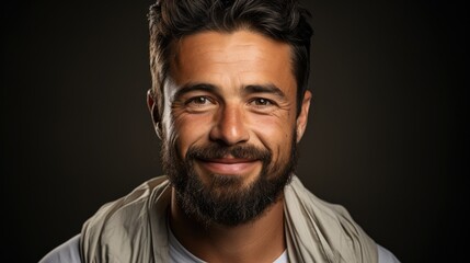 Fototapeta premium portrait of happy young muslim man on gray background.