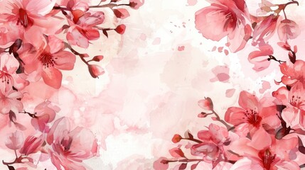 Valentine's Day Frame Decorated with Pink Watercolor Flowers. Beautiful Rectangle Illustration with copy-space