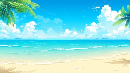 Fototapeta premium Tropical sunset on the beach with seagulls flying high