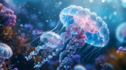 Mesmerizing Jellyfish Floating in a Serene Underwater Dreamscape