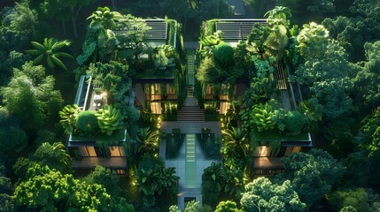Obraz premium Aerial Radiology Center Harmoniously Blended with Lush Tropical Greenery