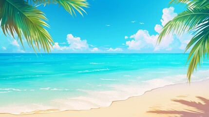 Obraz premium Unique beach illustration with surfboards and beach ball