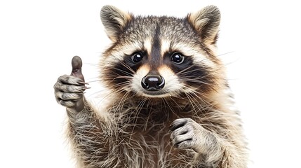 Fototapeta premium Raccoon showing thumbs up sign on white background 