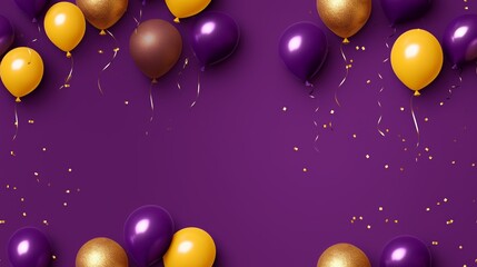 Purple background with gold and purple balloons.