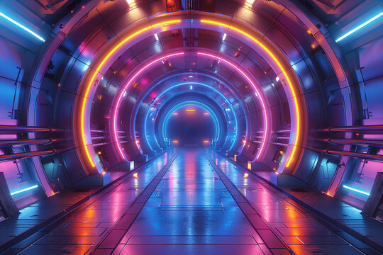 Futuristic door opening into a timespace portal, front view, Portal to another time, Scifi tone, Tetradic color scheme