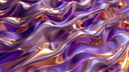 Wavy Golden and Purple Metallic 3D Background. 