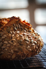 Closeup details of seeded sourdough bread
