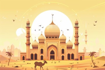 Eid Al Adha Banner Design Vector Illustration. Islamic and Arabic Background for Muslim Community Festival. Moslem Holiday. 3D Modern Islamic  suitable for Ramadan, Raya Hari, Eid al Adha and Mawlid.