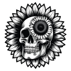 Fototapeta premium The skull head is in the shape of a sunflower
