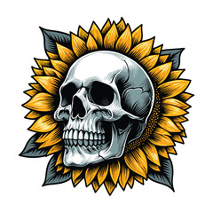 The skull head is in the shape of a sunflower