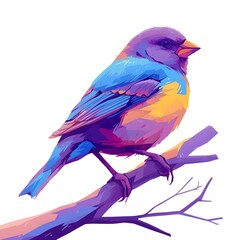 Colorful Tempera of Vibrant Perching Bird in Pastel Gradient Background