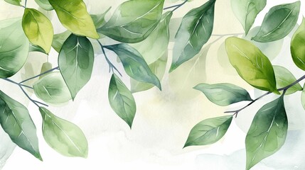 Green leaves eco watercolor hand painting style