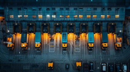 Overhead View of Industrial Trucks at Loading Docks