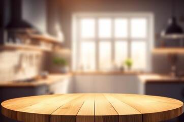 Empty beautiful wood tabletop on interior kitchen