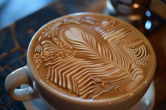 The intricate patterns in a galao coffee foam, super realistic