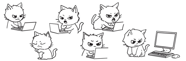 Cartoon cute cat pet cute hand drawn simple lines