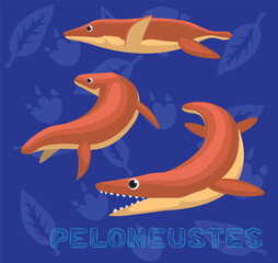 Sea Monster Dinosaur Peloneustes Cartoon Vector Illustration