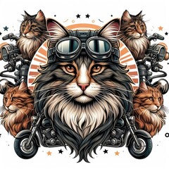 A cat wearing goggles and a motorcycle image art lively has illustrative meaning illustrator.