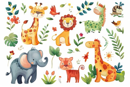 Wall decals or stickers Design for Kid Room Isolated on white backgroun. animal, cartoon concept