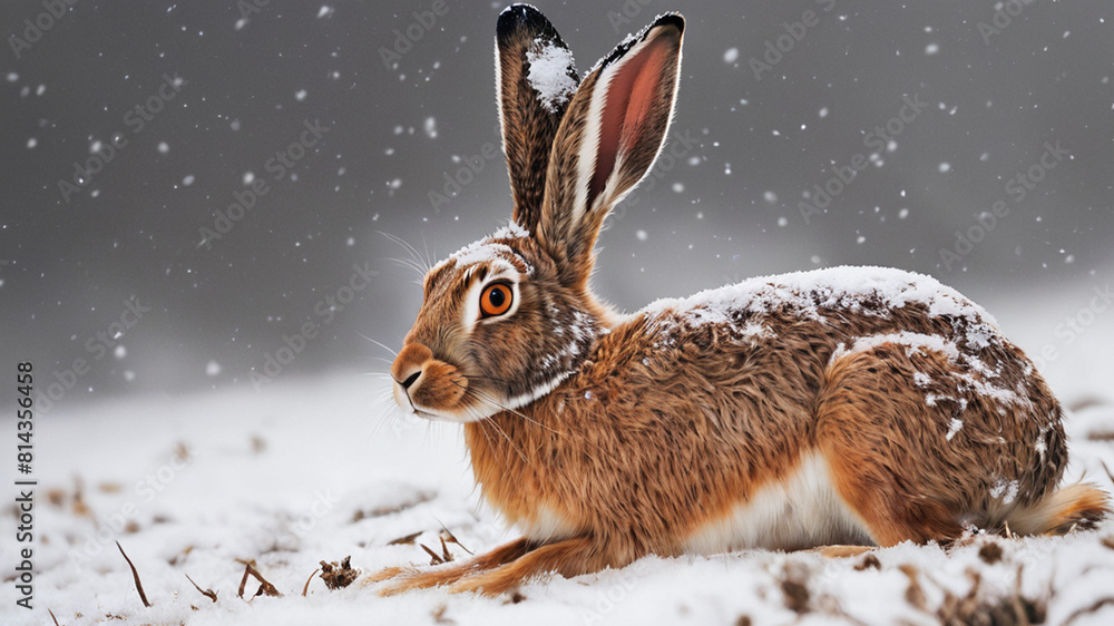 Poster rabbit in the snow - Posters