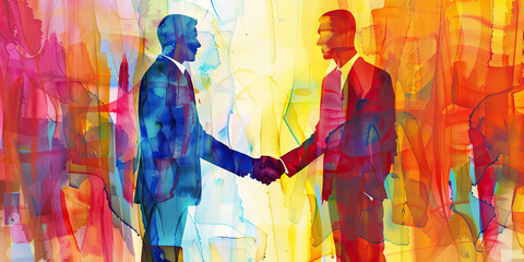 Business handshake, successful deal agreement, shaking hands meeting businessman businesswoman wearing suits, contract, generated ai