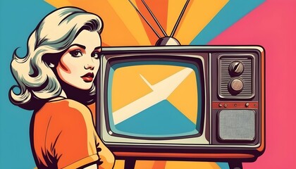 Illustrate a pop art girl with a retro style telev upscaled_2