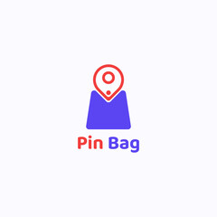 Combination logo of shopping bag and pin. Suitable for online shop businesses and bag manufacturers.
