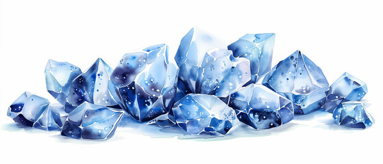 Exquisite Hexagonal Ice Crystals in Serene Watercolor Pattern