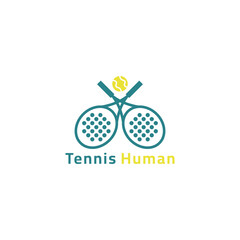 The tennis racket and ball logo resembles a person. Suitable for sports and home businesses.
