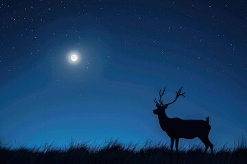 Reindeer profile against moonlit sky