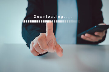 Businessman touching on download bar technology concept, Start new business and new life. cloud...