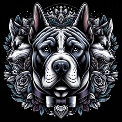 A dog with a bow tie and flowers image photo attractive used for printing illustrator.