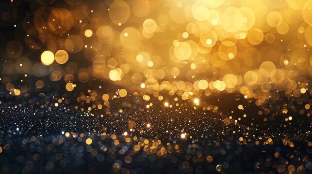 Abstract gliter lights background, gold and black, de focused