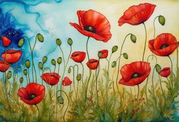  journey of growth in nature, featuring red poppies against a changing background that represents the progression from germination to full bloom
