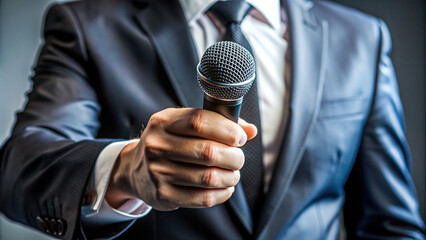 Man's hands holding a microphone, conveying a sense of authority and expertise