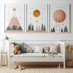 Many pictures on a wall art realistic attractive used for printing.