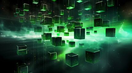 Obraz premium Floating glowing green cube