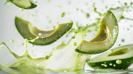 avocado slices fall into the water