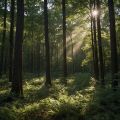 Commemorate National Camera Day with a serene shot of a peaceful forest clearing bathed in dappled sunlight.

