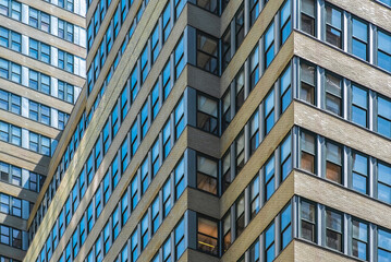 Low view of facade of couple buildings