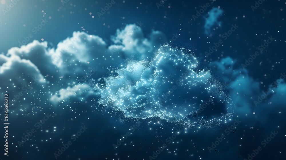 Poster blue clouds and small shining dots create a dreamy and strange atmosphere.