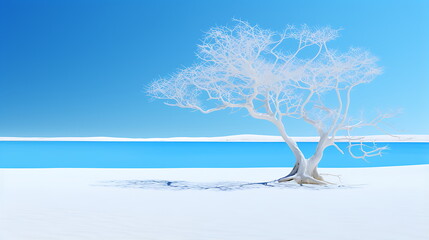 blue beach scene with palm trees, generative ai