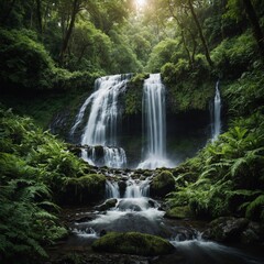 Naklejka na ściany i meble Embrace the spirit of National Camera Day with a breathtaking shot of a majestic waterfall surrounded by lush greenery.