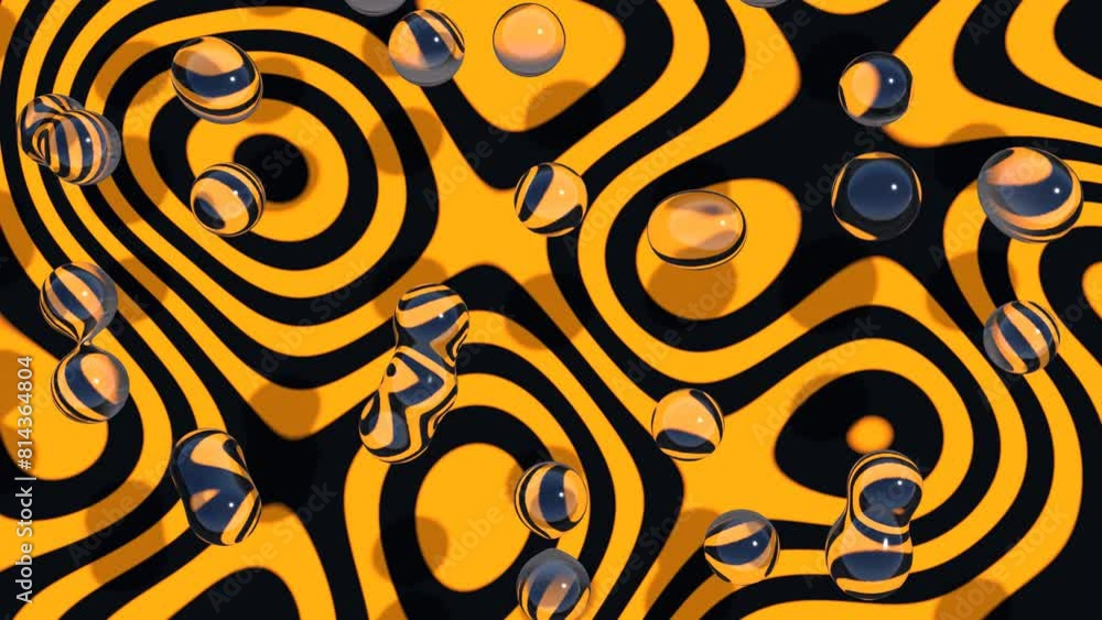 Poster a black and yellow abstract pattern with water drops loop animation