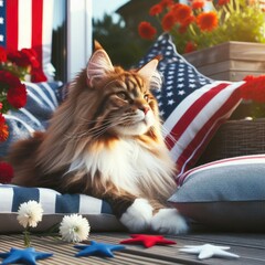 A cat lying on a porch photo photo harmony card design illustrator.