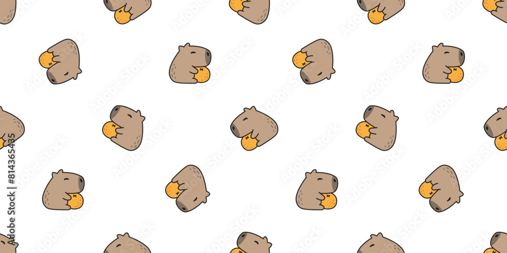 Wall mural capybara seamless pattern vector orange fruit pet doodle cartoon south america animal gift wrapping 