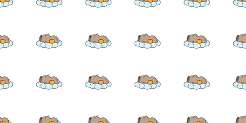 capybara seamless pattern sleeping cloud orange vector cartoon pet doodle south america animal gift wrapping paper tile background repeat wallpaper illustration scarf isolated design