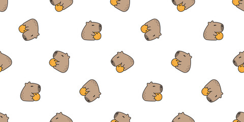 capybara seamless pattern vector orange fruit pet doodle cartoon south america animal gift wrapping paper tile background repeat wallpaper illustration scarf isolated design