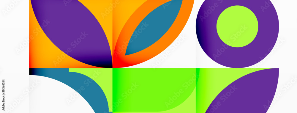 Poster an artistic logo featuring a vibrant purple circle at its center, surrounded by a variety of bold co